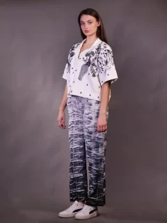 Giza Cotton Shirt and Shades Of Dark Grey and Black Shibori Tie and Dye Detail Trouser