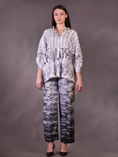 Block Print / Printed Pintuck detail Shirt with Shibori Pant