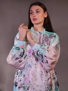 Silk Organza Printed Top with Cotton Trousers