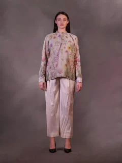Silk Organza Printed Top with Cotton Trousers