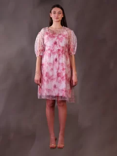 Organza Printed Dress layered over Schiffli Slip Dress