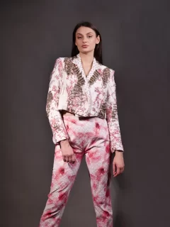 Embellished Schiffli Printed Jacket paired with Schiffli Trousers