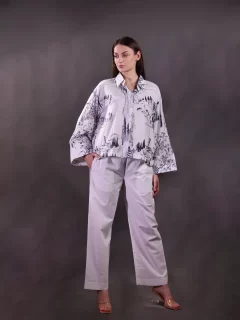 Printed Shirt with Hand Embroidered Highlight with Trousers