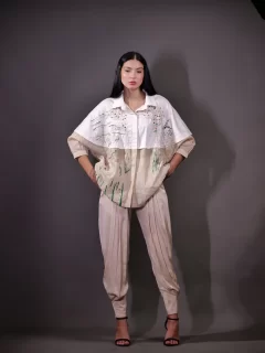 Giza cotton and Silk Organza Shirt and Banana Crepe Trousers
